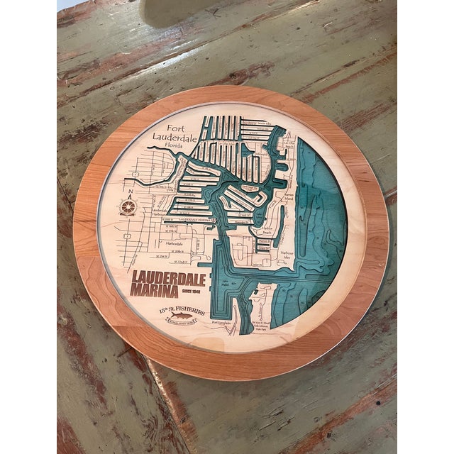 Beautiful Lake Art LLC dimensional wood Lazy Susan featuring a detailed nautical map of Fort Lauderdale, Florida,...