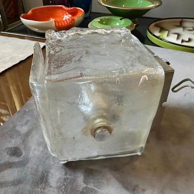 1970s Modernist Ice Murano Glass Square Wall Sconces by Toso For Sale - Image 10 of 12