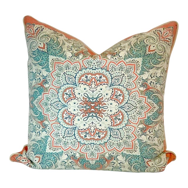 Vintage Coastal Mediterranean Decorative Pillow With Feather Down Insert, Indoor/Outdoor For Sale