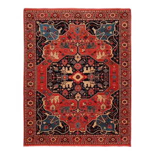 Hand-Knotted Wool Persian Serapi Design Red Geometric Rug - 10'x12' For Sale