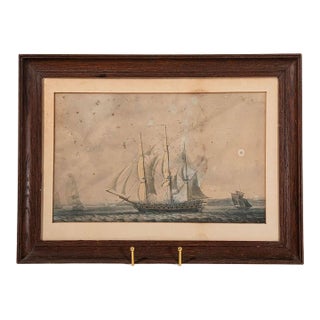 19th Century Maritime Engraving in Oak Frame For Sale
