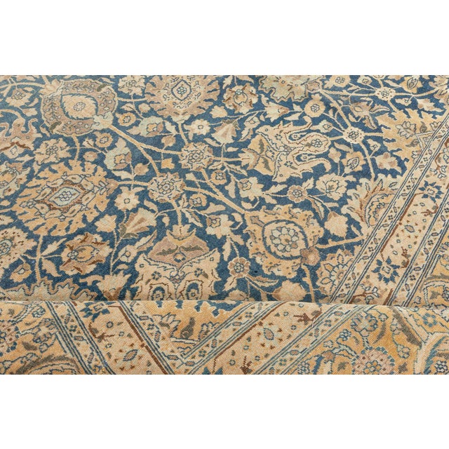 Antique Persian Tabriz Royal Blue and Caramel Wool Rug For Sale In New York - Image 6 of 9