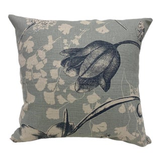 16" Square Pillow With a Blue Batik-Like Floral Pattern - Made in Uk. For Sale