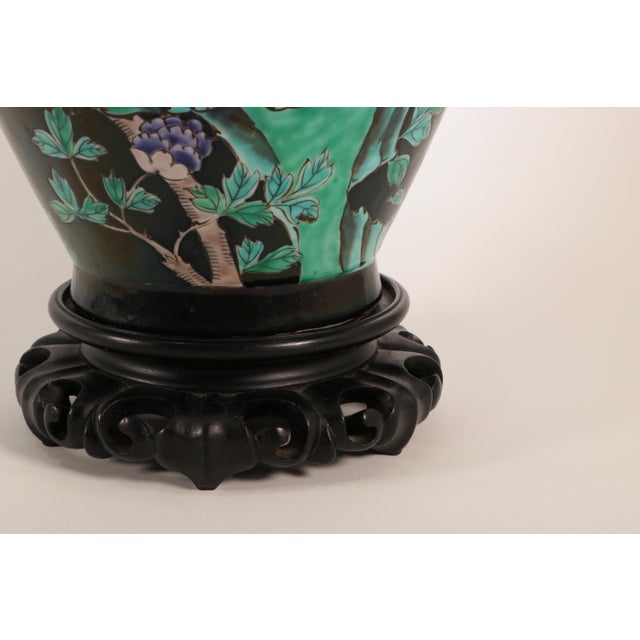 Ceramic Early 20th Century Famille Noire Kangxi Style Table Lamp For Sale - Image 7 of 10