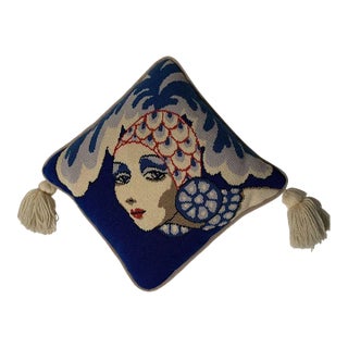 Vintage Handmade Needle Point Cushion: A Gatsby-Styled Art Déco For Sale