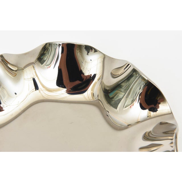 Silver Vintage Silvered Mirrored Glass Ruffled Bowl, 1960's For Sale - Image 8 of 10