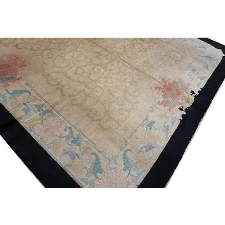 1920s 1920s Beige Geometric Antique Chinese Art Deco Carpet 9'2" X 11'9" Knotted Wool Rug For Sale - Image 5 of 9