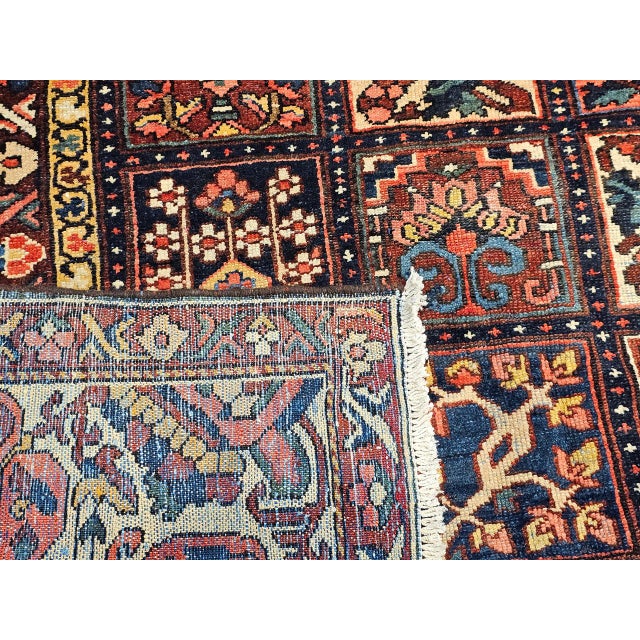 Textile Vintage Oversized Persian Bakhtiari Rug, Hand-Knotted wool, Garden Panel Pattern, Burgundy & Blue, 11x14 For Sale - Image 7 of 11
