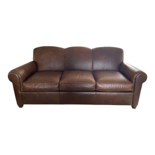 Leather Couch Brown Classic Arm Cigar Sofa by Mitchell Gold Leather Sofa Couch Leather Brown Tight Back Club Sofa For Sale
