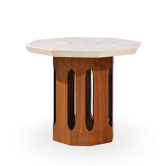 Wood Harvey Probber Mid Century Walnut and Terrazzo Side End Tables - Pair For Sale - Image 7 of 11