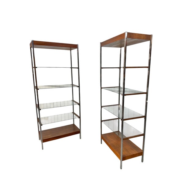 Mid-Century Modern Mid-Century Modern Chrome & Walnut Etageres - Set of 2 For Sale - Image 3 of 8
