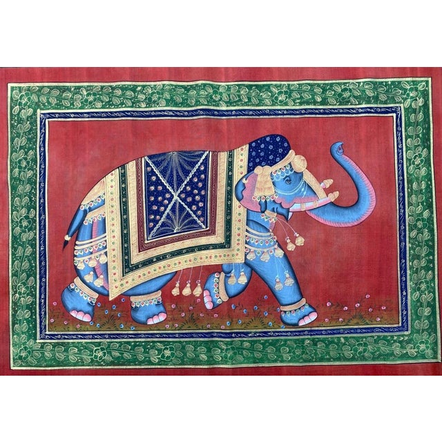 1990s Vintage Indian Elephant Gouache Painting For Sale - Image 5 of 7
