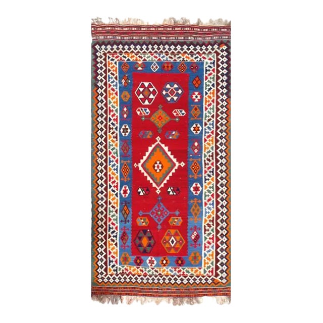 1950s Antique Shiraz Kilim Rug For Sale