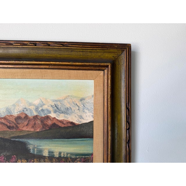 Wood 1970s Vintage P. Rimi “Mount McKinley” Landscape Oil on Canvas Painting, Wood Framed For Sale - Image 7 of 12