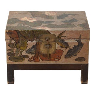 1920s Chinese Painted Lacquer Trunk on Stand For Sale