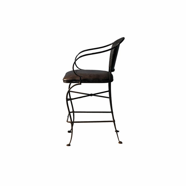 Traditional Iron and Faux Leather Stools For Sale - Image 3 of 8