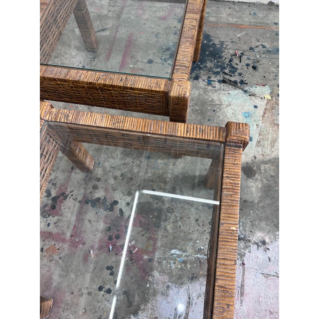 Wood Vintage 1980s Modular Rattan Coffee Tables/Side Tables -A Pair For Sale - Image 7 of 9