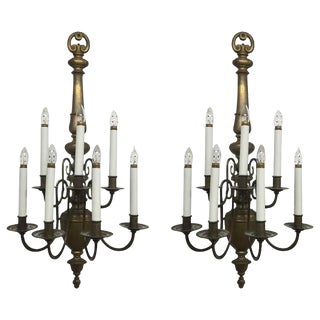 Williamsburg Style Brass Electrified Sconces - a Pair For Sale