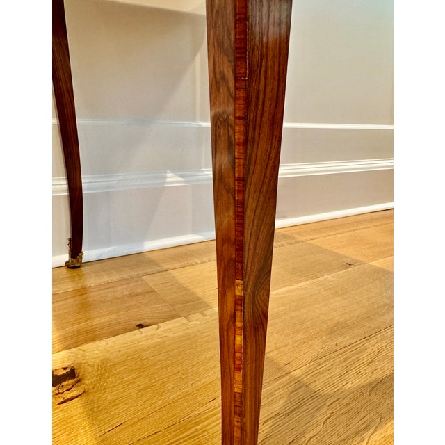 Antique French Louis XV Style Tulipwood Marquetry Writing Table or Side Table With Leather Top For Sale - Image 16 of 18