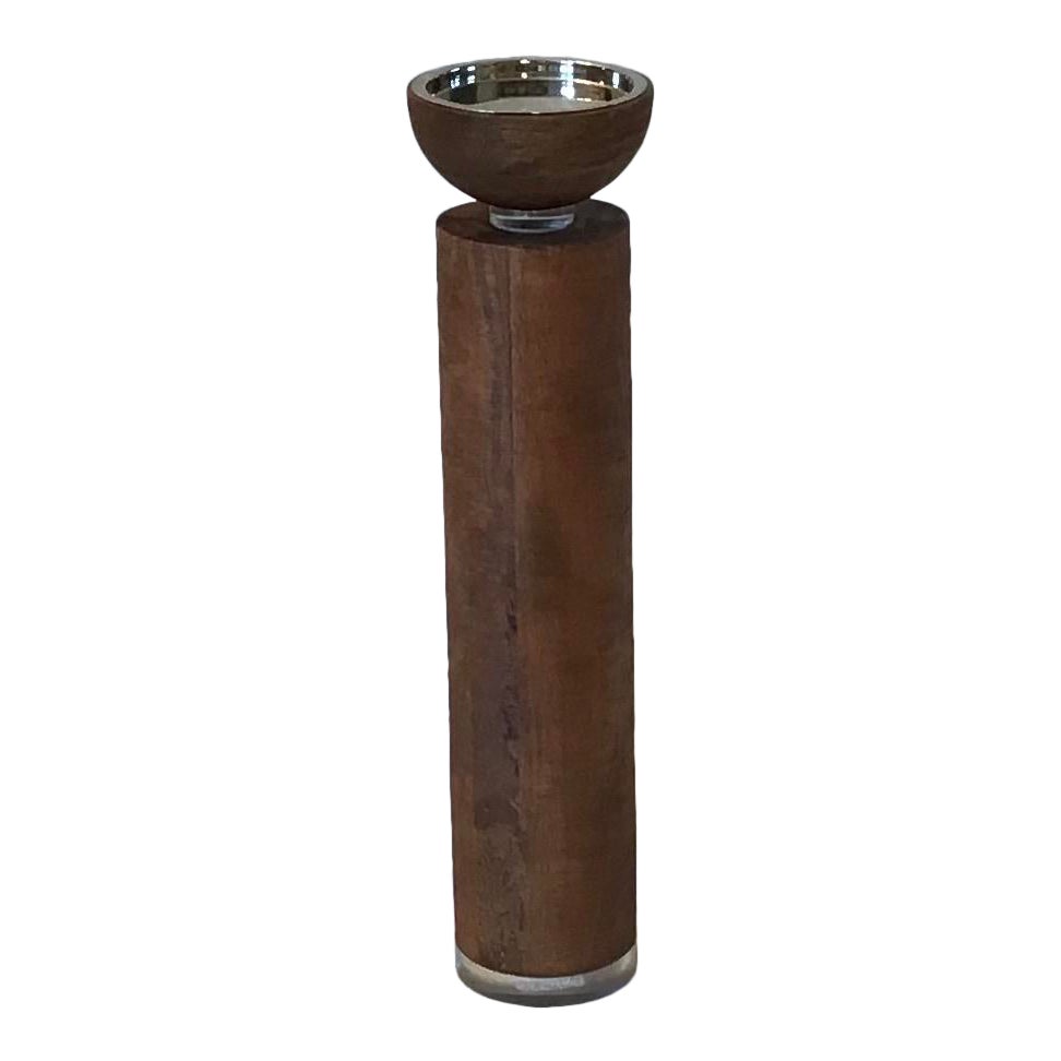Global Views Organic Mango Wood Pedestal Lucite And Nickel Pillar Candle Holder Chairish