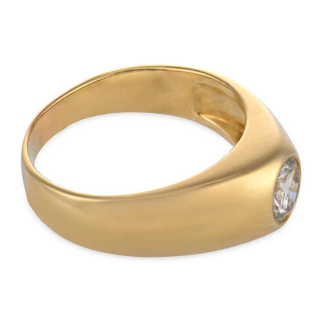 Vintage Diamond 14k Yellow Gold Bezel Engagement Ring, Size 8.5 For Sale - Image 4 of 6