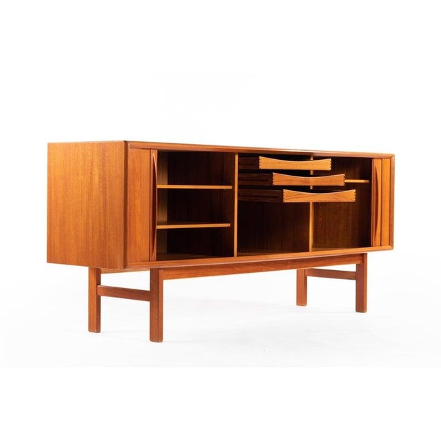 Mid-Century Modern Danish Bernhard Pedersen & Son Teak Credenza With Tambour Doors For Sale - Image 3 of 7