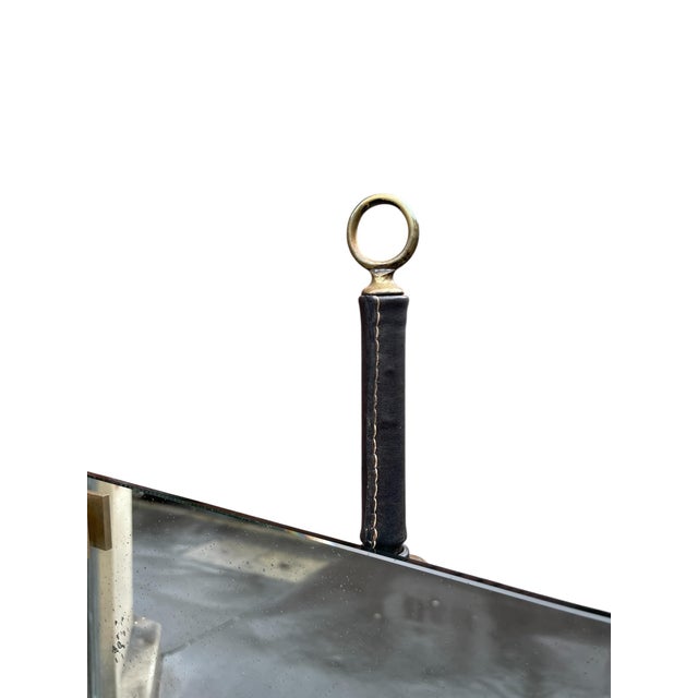 Stitched Leather Dressing Mirror by Jacques Adnet, 1950s For Sale - Image 4 of 10