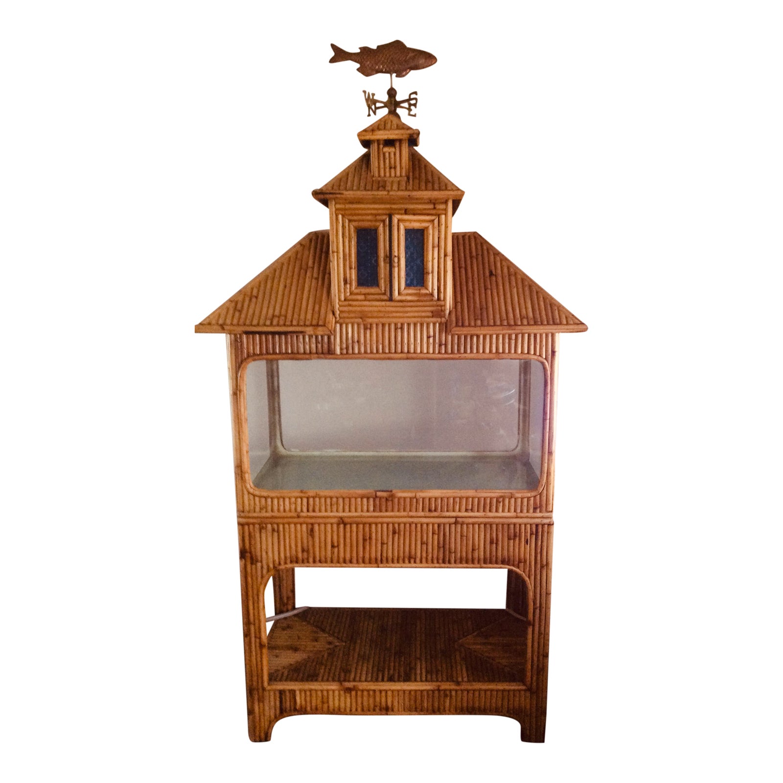 1950's Vintage Asian Inspired Bamboo or Rattan Pagoda Aquarium , Fish