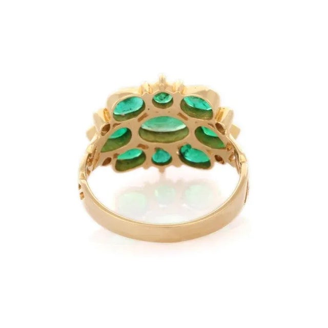 Emerald and Diamond Cocktail Ring in 14k gold Size 7 (All Sizes Available) For Sale - Image 4 of 9