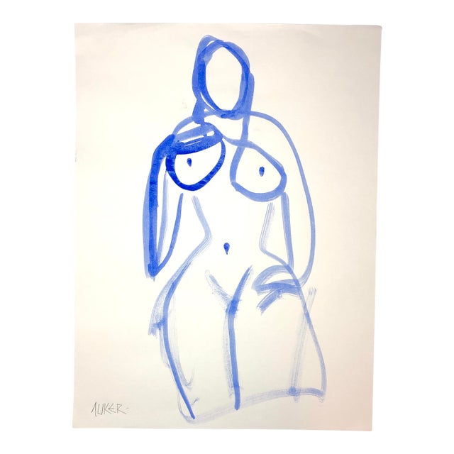 Contemporary Drawing by CL Auker, Line Nude in Gouache 7 For Sale