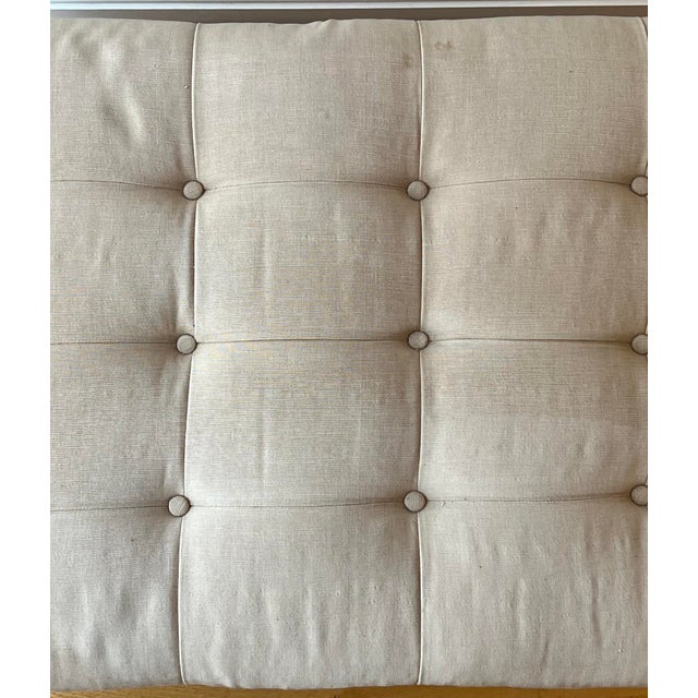 Victorian Antique English Tufted Storage Bench on Fluted Legs With Casters For Sale - Image 3 of 8