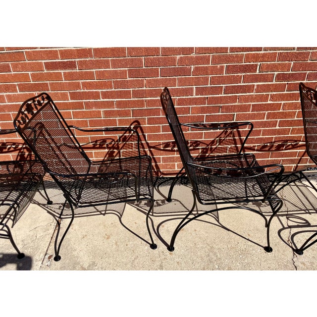 1980s Black Meadowcraft Dogwood Patio Wrought Iron Dining Set 4 Chairs Table, Attributed For Sale - Image 10 of 10