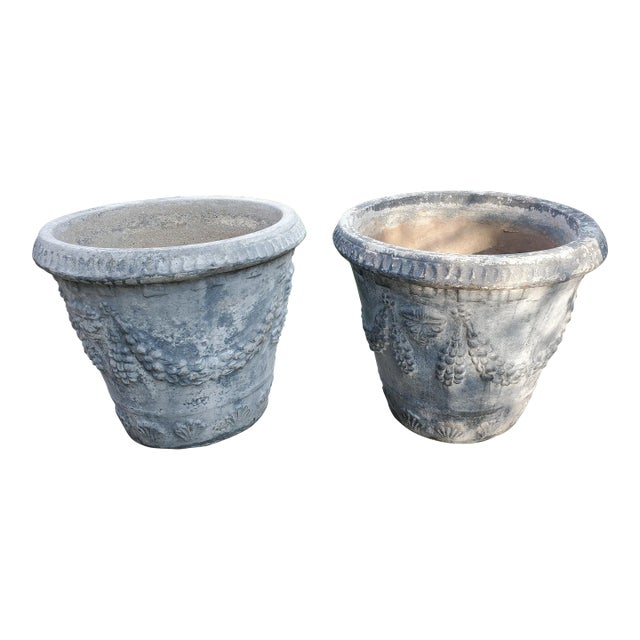 Pair of Large Cast Stone Concrete Neoclassical Style Garden Planters For Sale