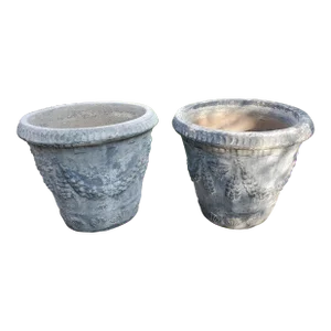 Pair of Large Cast Stone Concrete Neoclassical Style Garden Planters