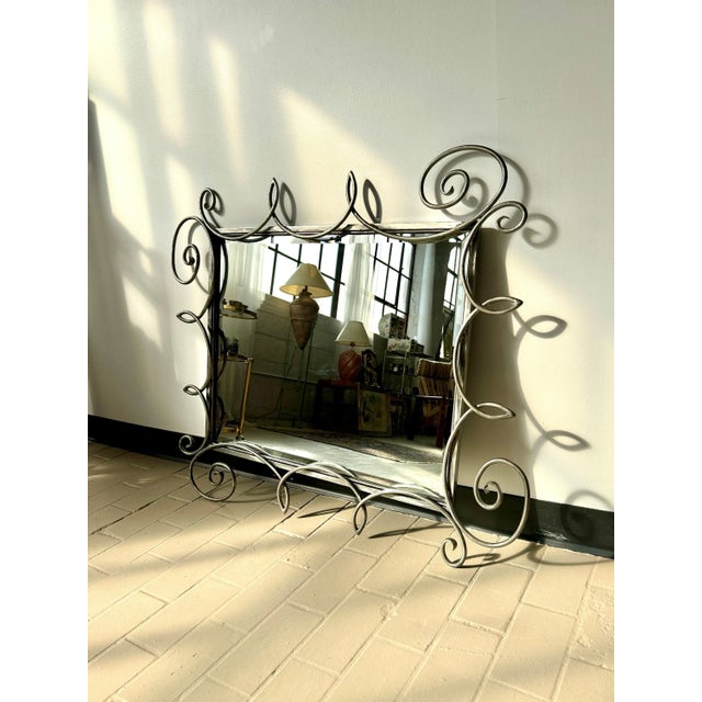 Vintage Postmodern Wrought Iron Beveled Swirl Mirror For Sale - Image 9 of 12