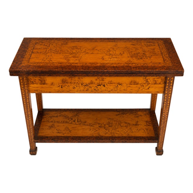 English Folding Card / Game Table With Illustrated Equestrian Scenes For Sale