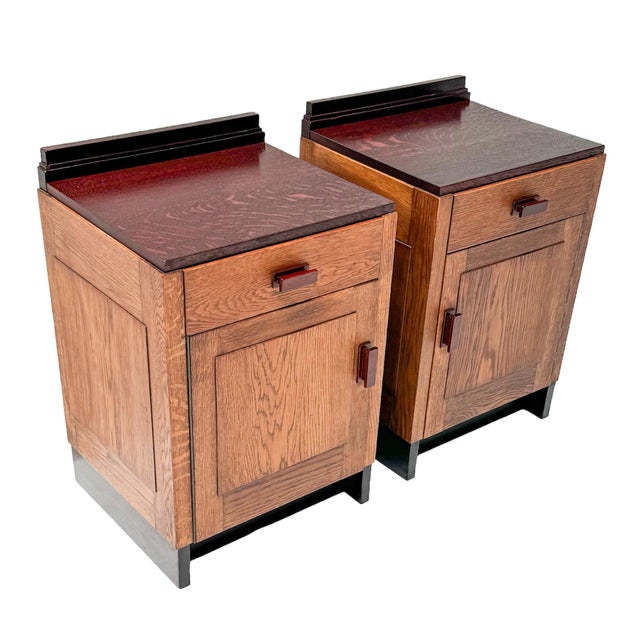 Art Deco Modernist Oak Nightstands or Bedside Tables, 1920s, Set of 2 For Sale - Image 14 of 14