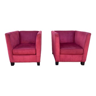 Red Patterned Velvet Cube Chair For Sale
