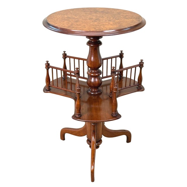 Wood Antique Circular Occasional Book Table in Burr Walnut, 1870 For Sale - Image 7 of 13