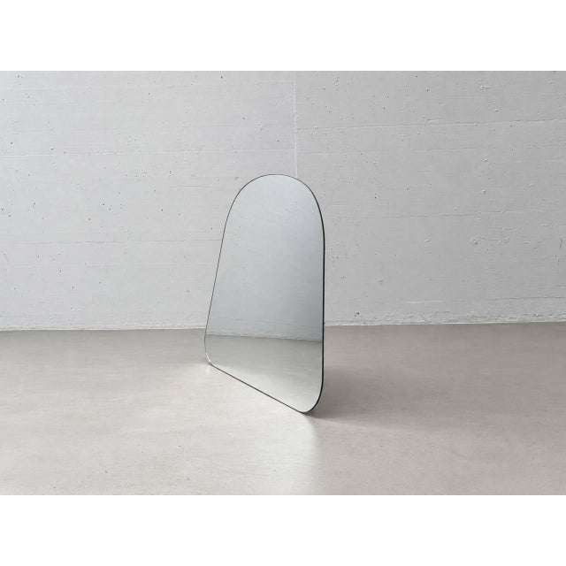 Mid-Century Organically Shaped Standing Mirror with Wooden Frame For Sale - Image 6 of 14