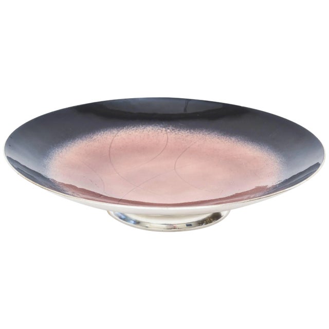Vintage Enamel, Sterling Silver and Silver-Plate Bowl, 1960's For Sale