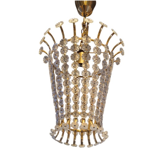 Swedish Modern Brass Pendant with Flower Decor, 1950s For Sale