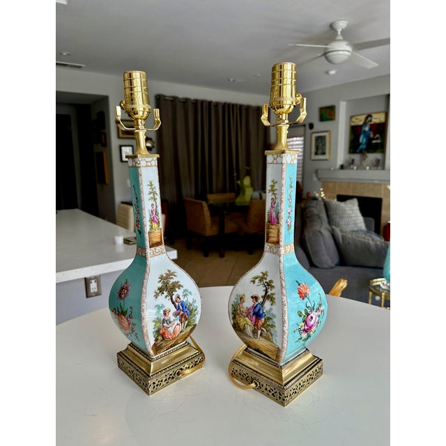 Late 19th Century Pair 19th Century Helena Wolfsohn Dresden Porcelain Lamps For Sale - Image 5 of 16