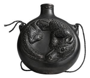 Andean Blackware Ceramic Canteen with Zoomorphic Relief, South America, 20th Century