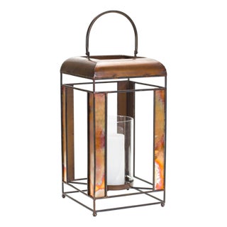 Bronze Metal Candle Holder with Glass Hurricane Stand For Sale