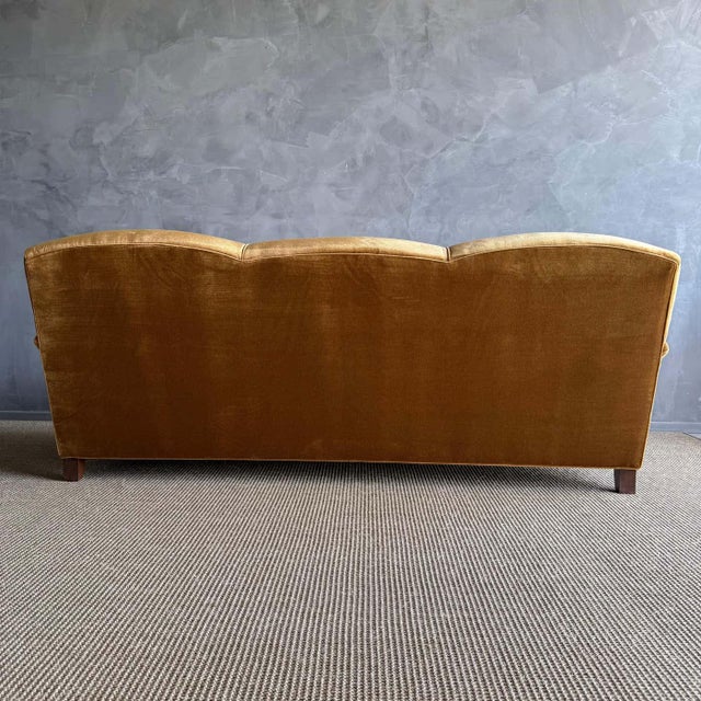 Rustic European Custom Made Modern English Arm Sofa in Performance Linen Velvet - 72" For Sale - Image 3 of 6