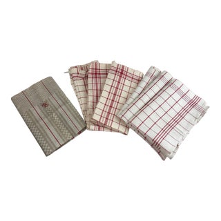Antique Red Striped Linen Towels - Set of 7 For Sale