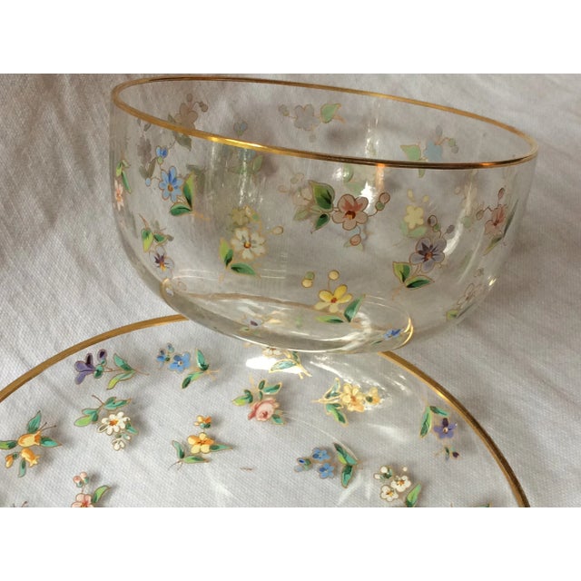 Hand-Painted Glass Bowls With Liners- 4 Pieces For Sale - Image 4 of 12