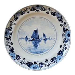 Two Classic Delft Plates of Windmills and Sailing Ships Circa 1905 and 1906 For Sale