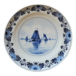 Two Classic Delft Plates of Windmills and Sailing Ships Circa 1905 and 1906